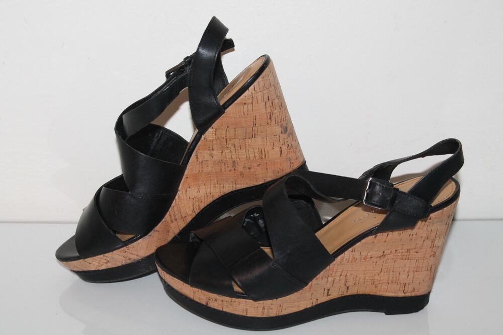 Franco Sarto Shiver Wedge Sandals, Black, Leather, Women's Size 11